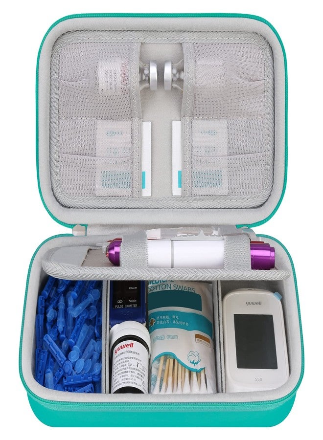 Elonbo Diabetic Supplies Travel Case, Glucose Meter Portable Storage Bag, Diabetic Care Kits Organizer Holder, Diabetic Supply Carrying Case for Glucose Meter Insulin Pen Blood Sugar Test Strips,Green - Image 1